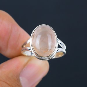 <b>Top</b> Grade Rose Quartz <b>Silver</b> Ring 925 Sterling <b>Silver</b> Natural Oval Gemstone Bezel Setting Ring Romantic Gift for <b>Women</b> - Product Image 1
