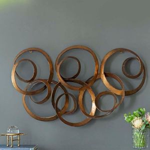 Modern Metal Spiral <b>Wall</b> Art Rust Finish Circular Decorative Hanging Sculpture Light Gray <b>Frame</b> Handmade for Living Room Hotel - Product Image 1