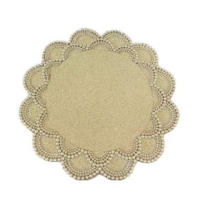 FLORAL DESIGN FD-189 <b>Direct</b> Factory Sale India Gold Color Glass <b>Beads</b> Embroidered Eco-Friendly Customizable Modern Mats Pads - Product Image 6