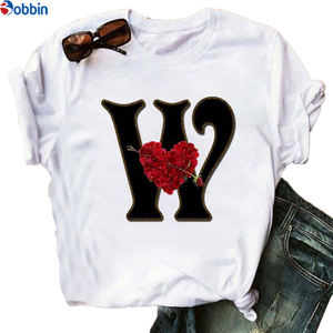 Camiseta con estampado del alfabeto inglés para mujer de talla grande, nueva camiseta de verano para parejas, transpirable, con letras y estilo dulce, Unisex - Product Image 5