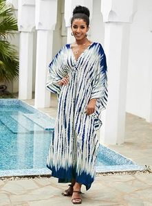 V Neck Maxi Abaya <b>Dress</b> Tie Dye Pattern <b>Loose</b> Fit Three Quarter Sleeve Cotton Modest Style Women's Daily Wear Summer - Product Image 5