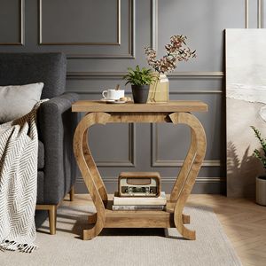 2-Tier Narrow Accent <b>Side</b> Table with Storage Shelves Nightstand or End Table - Product Image 2