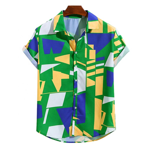 Men's Geometric Print Short Sleeve <b>Shirt</b> Regular Fit Casual Woven <b>Polyester</b> Breathable Design - Product Image 1