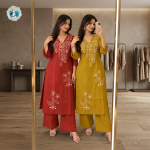 Ensemble Kurti et pantalon élégant pour femme en pur coton avec broderies, pour usage quotidien, provenant d'un fournisseur indien - Product Image 4