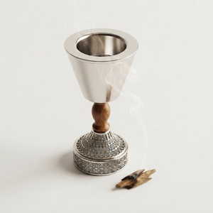 Brûleur à Bakhoor Arabe de Luxe en Bois, Fait Main, avec Incrustation Creuse en Métal Argenté, Mubkhar Traditionnel du Moyen-Orient pour Encens au Charbon d'Oud - Product Image 6