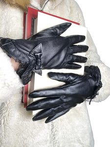 Fashion <b>Gloves</b> for Women Sheepskin Leather Warm Cashmere Lining Lace Bow Design Touchscreen Windproof Driving <b>Gloves</b> - Product Image 4