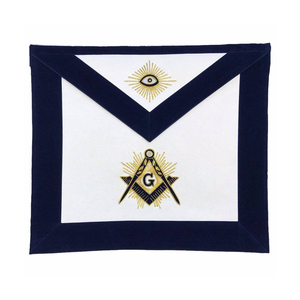 Delantal Masónico de la Logia Azul para Maestro Masón con Escuadra y Compás Bordados y el Ojo que Todo lo Ve - Product Image 1
