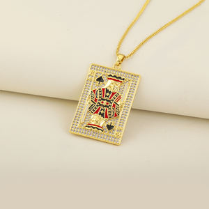 QIKU Король пик кулон ожерелье с фианитами инкрустированный позолоченный модный стиль хип-хоп повседневная одежда металлические украшения - Product Image 1