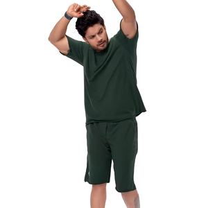 Conjunto de dos piezas de verano para hombre superventas, camiseta y pantalones cortos de media manga con cintura elástica, ropa básica para clima cálido - Product Image 4