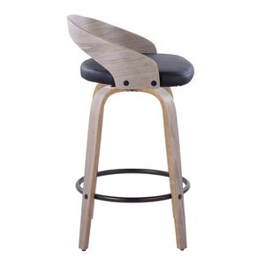 Sgabello da Bar Grotto 26 Pollici, Altezza Fissa, Design Contemporaneo, Grigio Chiaro in Legno, Ecopelle Nera, Base Girevole in Metallo Nero - Product Image 3