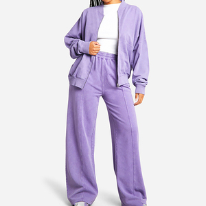 Nouvel ensemble de survêtement décontracté et respirant pour femme, coupe ample, effet délavé, manches longues, en tissu épais et respirant, style mode - Product Image 1