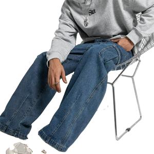 กางเกงยีนส์ทรงตรงหลวมสไตล์ลำลองสำหรับผู้ชาย สีน้ำเงิน มีกระเป๋าหลายช่อง กางเกงคาร์โก้ทรงโอเวอร์ไซส์ แฟชั่นลำลอง กางเกงยีนส์เดนิมทรงหลวม - Product Image 6