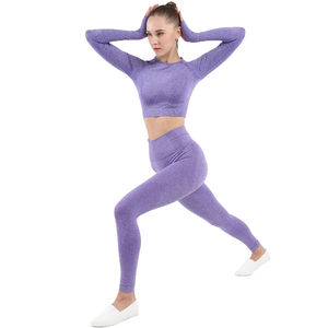 Ensemble de sport de haute qualité : leggings et soutien-gorge froncés, vêtements de yoga à manches longues, ensemble 2 pièces pour femmes - Product Image 6