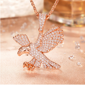 Lujoso Collar de Oro Rosa Sólido de 10K con Colgante de Águila Personalizado con Incrustaciones de Diamantes Naturales Brillantes, Joyería Fina, Regalos Bonitos - Product Image 3