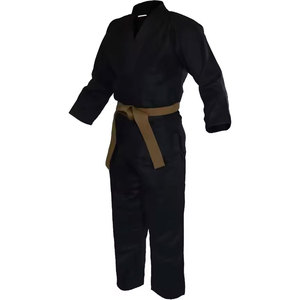 Uniforme de judo noir pour homme, 100% coton, taille adulte, coupe classique, tenue d'arts martiaux durable avec ceinture marron - Product Image 1