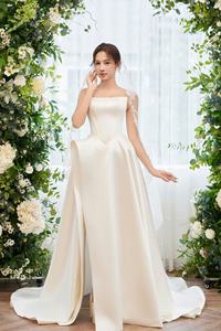 OEM Luxury Satin A-Line <b>Wedding</b> <b>Dress</b> TNBPno1512 Handmade Beaded Lace Design Solid Pattern Summer <b>Wedding</b> Outfit Plus Size <b>Sale</b> - Product Image 2