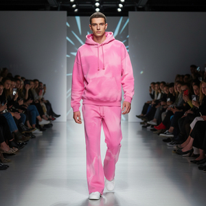 <b>Men's</b> <b>Pink</b> <b>Tie</b>-Dye Hooded Sweatshirt Set Oversized Fit Casual Fleece Knitted Regular Sleeve Autumn Wear - Product Image 5