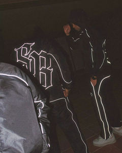 2 Pieces Baggy Track Suits Streetwear <b>Jogger</b> Lightweight Eco-Friendly Solid Nylon Reflective Windbreaker Unisex - Product Image 2