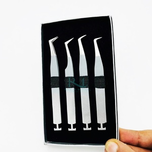 Pince à cils en acier inoxydable à pointe argentée, avec grip uni/conception de base personnalisée, pour extensions de cils, emballage en boîte cartonnée - Product Image 6
