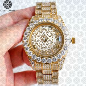 Charm_Jewells Montre tonneau de luxe pour femme, incrustée de diamants en or, 36 mm, analogique, à quartz, avec fermoir pliant - Product Image 1