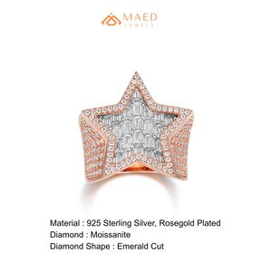 Rose Gold Plated Moissanite Star <b>Ring</b> Baguette Pave Statement Band Hip Hop Jewelry Gift <b>Men</b> Miami Chicago USA - Product Image 6