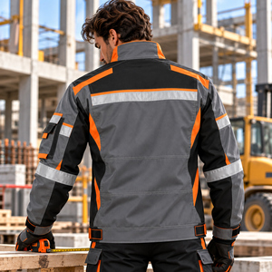 TwillSports Men's Hi Visibility Work <b>Jacket</b> Reflective Polyester Safety Coat Customizable <b>Orange</b> Gray Black - Product Image 3