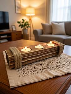 Raw Rustic Design Handmade Wooden Tea Light Holder Set Square <b>Shape</b> Natural Finish Home Decoration <b>Candle</b> Jar - Product Image 3