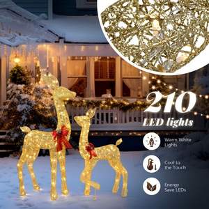 2 pezzi oro illuminato di natale cervo famiglia esterno giardino Set decorazione con 210 led luce bianca calda per l'illuminazione delle vacanze - Product Image 3