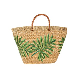 Sac fourre-tout en paille tressée avec poignée en jonc de mer brodée de feuilles de palmier, sac à main de plage d'été tendance pour femme, OEM ODM - Product Image 2