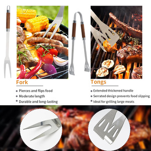 Kit d'accessoires de barbecue haut de gamme en acier inoxydable avec manches en <span class=keywords><strong>bois</strong></span>, 5 pièces, avec sac de transport, ensemble d'outils pour barbecue - Product Image 3