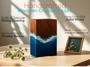 Urna funeraria artesanal de palisandro con incrustaciones de resina de olas oceánicas para cenizas humanas, tamaño mediano 9x5.5, caja para urna. - Product Image 4