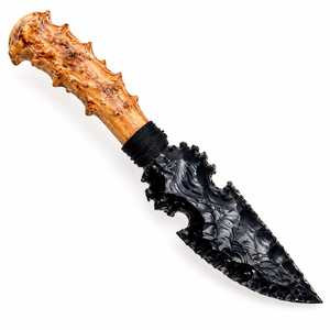 Poignard en obsidienne noire taillée à la main avec manche en résine d'antlers de cerf, lame en pierre artisanale de style viking, objet de collection, cadeau - Product Image 2