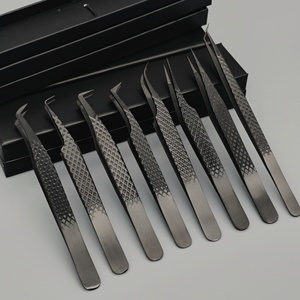 Pinces à cils en acier inoxydable avec logo personnalisé noir pour extensions de cils, outil professionnel d'extension de cils - Product Image 3