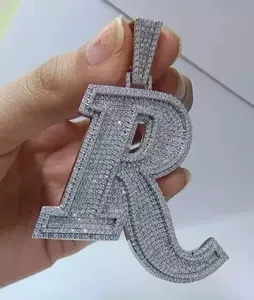 Fully Iced Out Customize Letter <b>Pendant</b> S925 Sterling <b>Silver</b> Moissanite <b>Pendant</b> <b>Initial</b> Letter Hip Hop <b>Pendant</b> For Men Women - Product Image 2