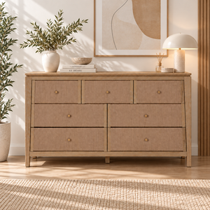 Commode en bois de chêne massif à 7 tiroirs, meuble de rangement moderne pour chambre à coucher avec grande capacité de rangement - Product Image 3
