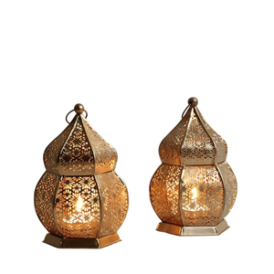 <b>Set</b> Of 2 Decorative Candle <b>Lanterns</b> Vintage Style Hanging <b>Lantern</b> Black Metal & Tempered Glass Candle Holder For Indoor Outdoor - Product Image 2