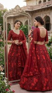 Vestido de novia tradicional Divyam Creation, bordado, de malla, con relieve, de secado rápido, elástico, largo hasta el suelo, estilo India-Pakistán para mujer - Product Image 4