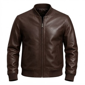 <b>Brown</b> Genuine <b>Leather</b> Bomber <b>Jacket</b> <b>Men</b> Regular Fit Zip Up Flight <b>Jacket</b> for Autumn Winter Casual Wear - Product Image 5