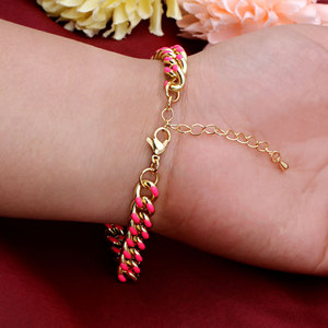 Wholesale 925 Sterling Silver Hot Pink Enamel Cuban Link <b>Bracelet</b> <b>Gold</b> Plated <b>Adjustable</b> Curb Chain Women Jewelry - Product Image 6
