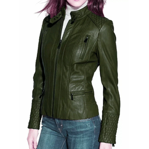 Chaqueta de Motociclista de Cuero para Mujer, Estilo Moderno, con Cuello Alto, Transpirable, de Piel de Cordero Genuina - Product Image 5