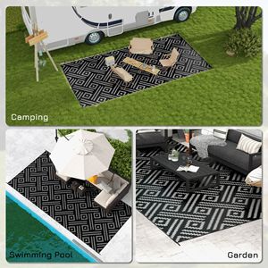 Tappeto da Esterno Geometrico Reversibile Nero e Grigio 9x18, Tappetino da Patio con Borsa per il Trasporto per Camper e Campeggio - Product Image 5
