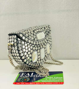 Trendy Vintage Bohemian <b>Silver</b> Evening Designer <b>Clutch</b> Handmade Luxury Indian Resin Brass Mosaic Metal <b>Bag</b> Lady Style Ready Ship - Product Image 5