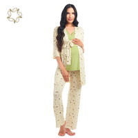 Ensemble assorti de robes de naissance durables en coton de bambou 5 pièces ensemble de pyjama de maternité et d'allaitement pour maman et bébé