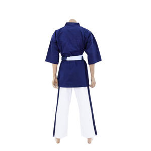 Blue Karate Gi Uniform Set for Adults Unisex Cotton Martial Arts Wear with White Belt and Side Stripes Regular Fit Wholesale - Product Image 4