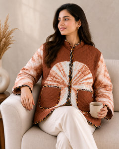 Abrigo Reversible con Capucha, Acolchado con Diseño de Puntos, 100% Algodón Orgánico, Cuello Alto, Manga Larga, para Todas las Temporadas, Cálido e Informal para Mujer - Product Image 1