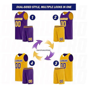 Ensemble de maillot et short de basketball en mesh, gris violet, personnalisé, réversible, double face, sublimation, nouveau design - Product Image 5
