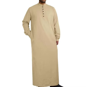 Vêtement islamique pour homme, thobe kanzu, en polyester, col montant, couleur unie, manches longues, décontracté, grande taille, très vendu - Product Image 1