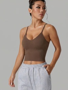 Women's Ribbed Seamless Gym Crop Top | <b>Thin</b> Criss Cross <b>Strap</b> Sports <b>Bra</b> | Sweat Wicking Longline Padded Fitness Brassiere - Product Image 3