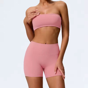 Summer Two Piece Fitness Sports Set Women Workout Yoga Outfit Strapless Bra Woman 2Ps Gym Crop <b>Top</b> - Product Image 6