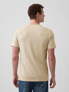 เสื้อยืดผู้ชายสีเบจเรียบ ผ้าฝ้าย แขนสั้น คอกลม ทรงปกติ สวมใส่สบาย ผ้าเจอร์ซีย์ถัก สีพื้น - Product Image 3